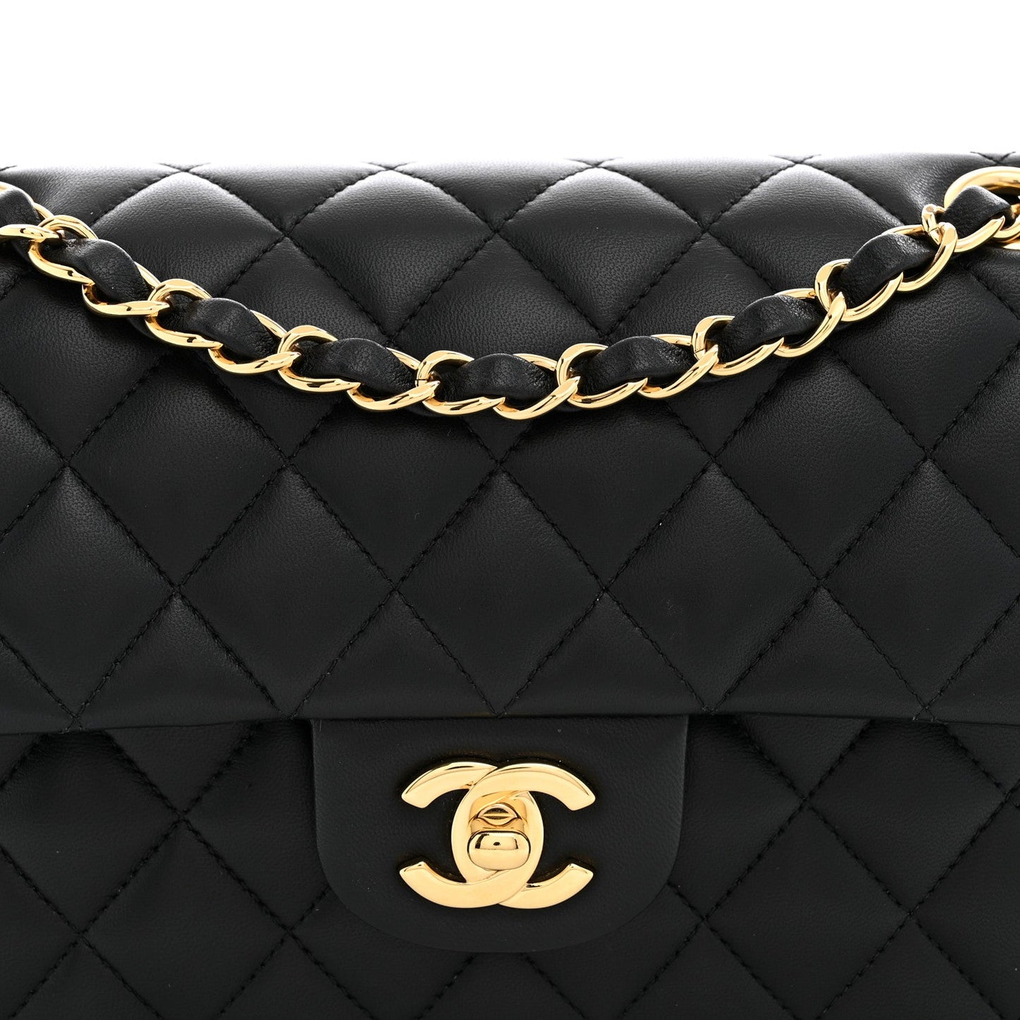Lambskin Quilted Small Double Flap Black