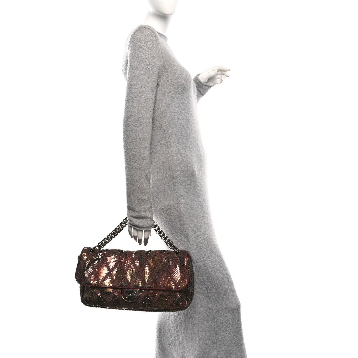 Metallic Snakeskin Crochet Soft and Chain Maxi Flap Burgundy Multicolor