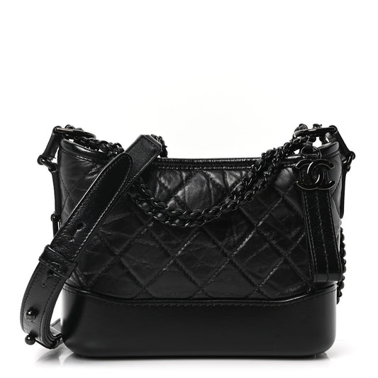 Aged Calfskin Quilted Small Gabrielle Hobo So Black