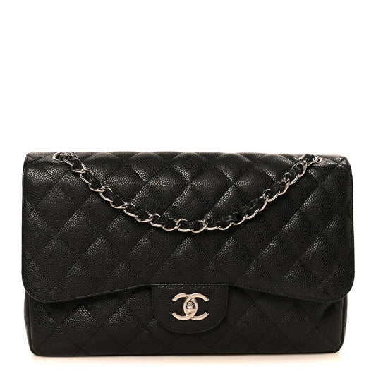Caviar Quilted Jumbo Double Flap Black
