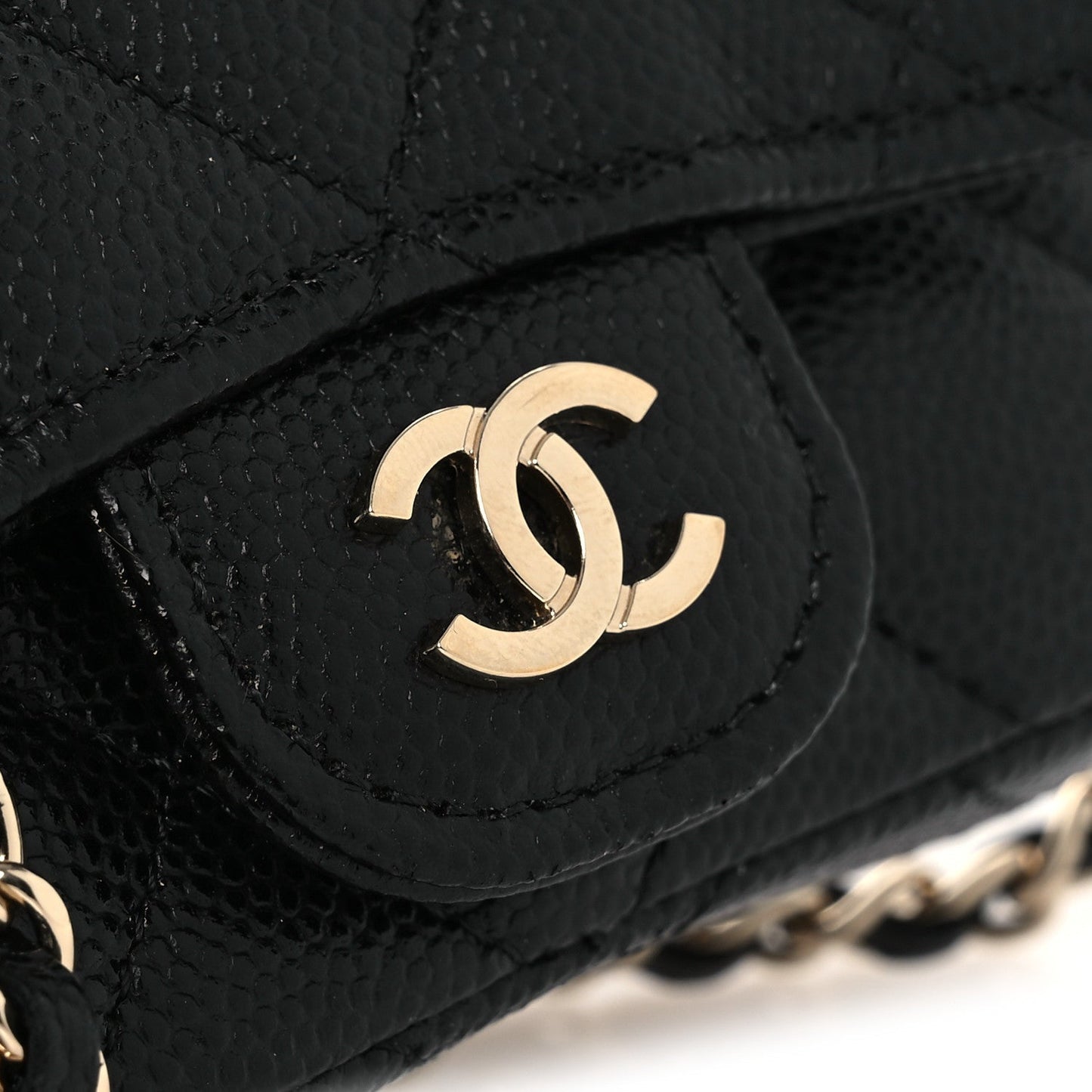 Caviar Quilted Mini Chain Belt Bag Black