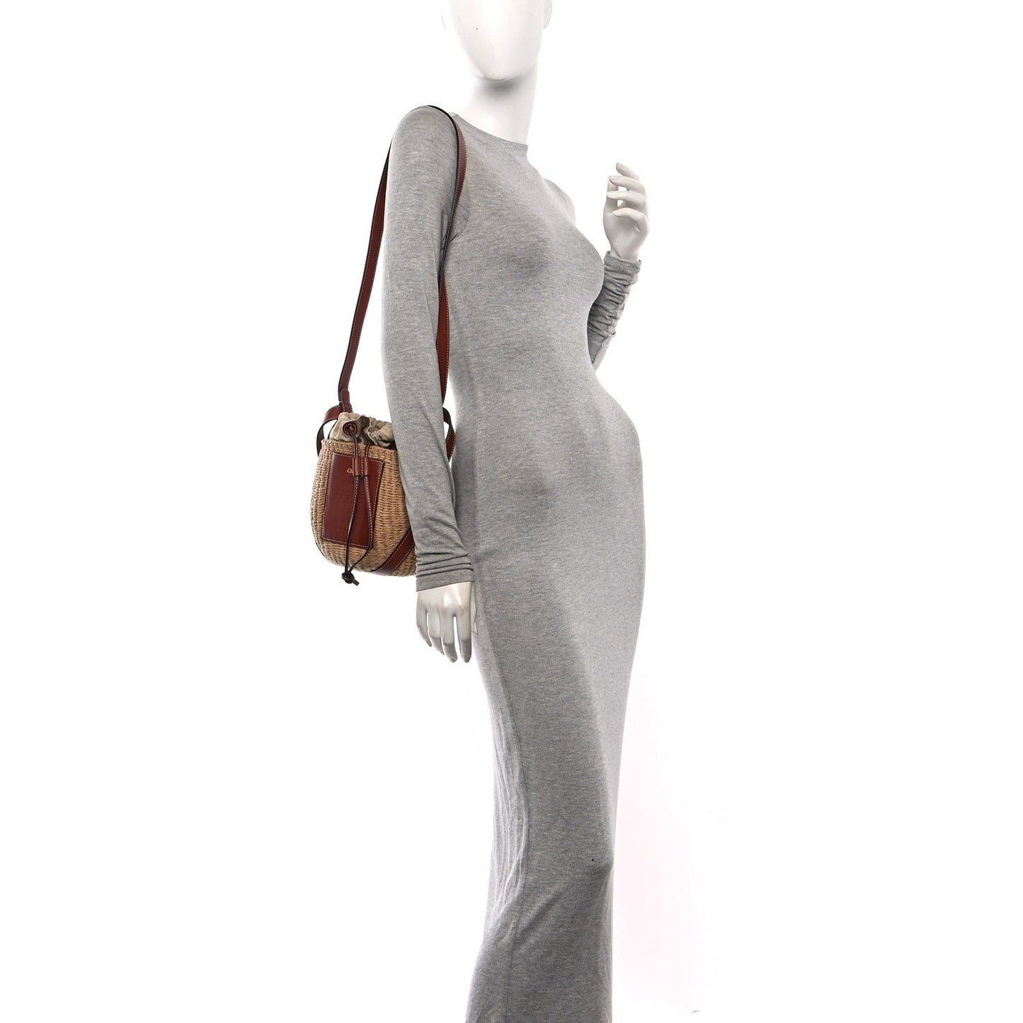 X MIFUKO Raffia Calfskin Basket Shoulder Bag Brown