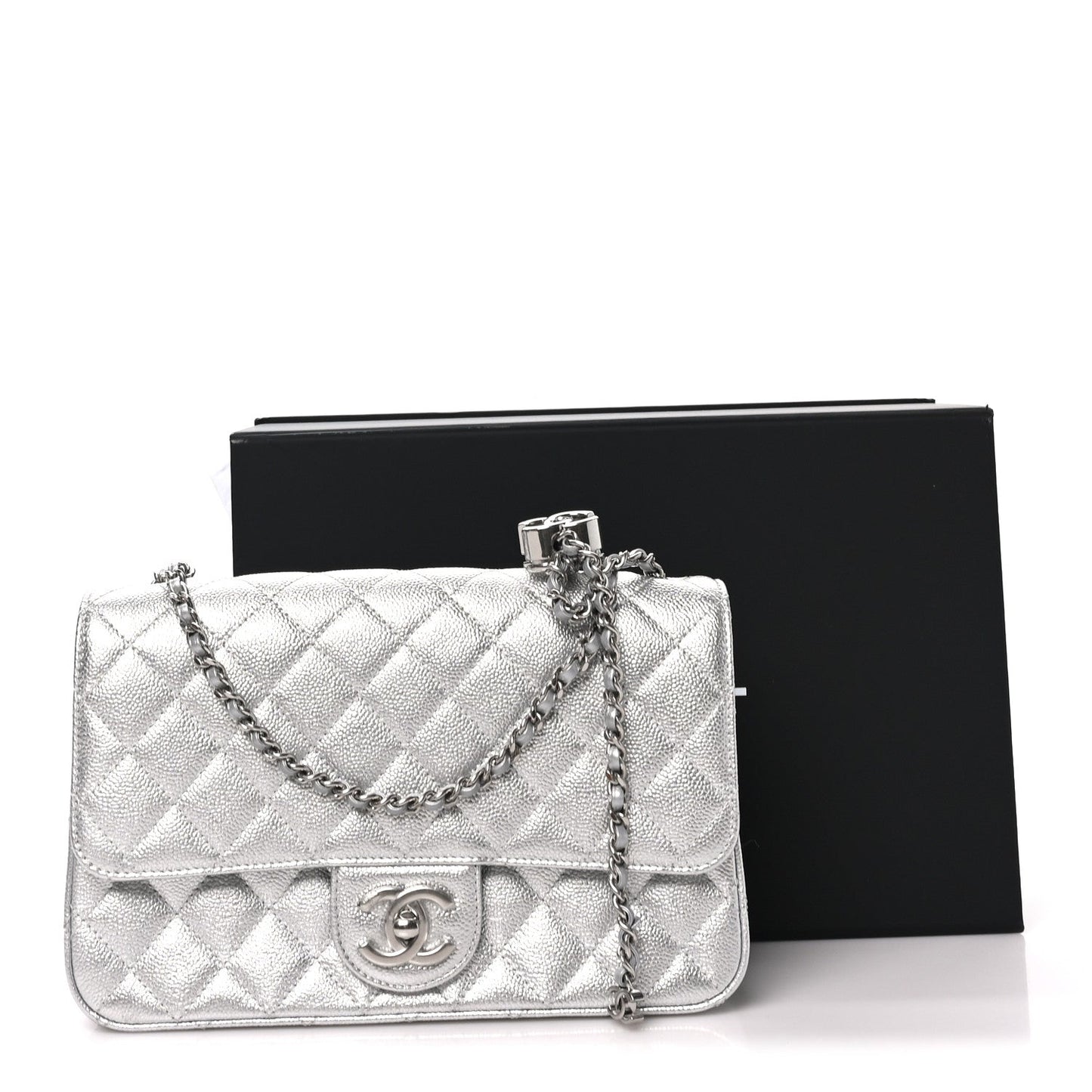 Metallic Caviar Quilted Medium CC Slide Flap Silver