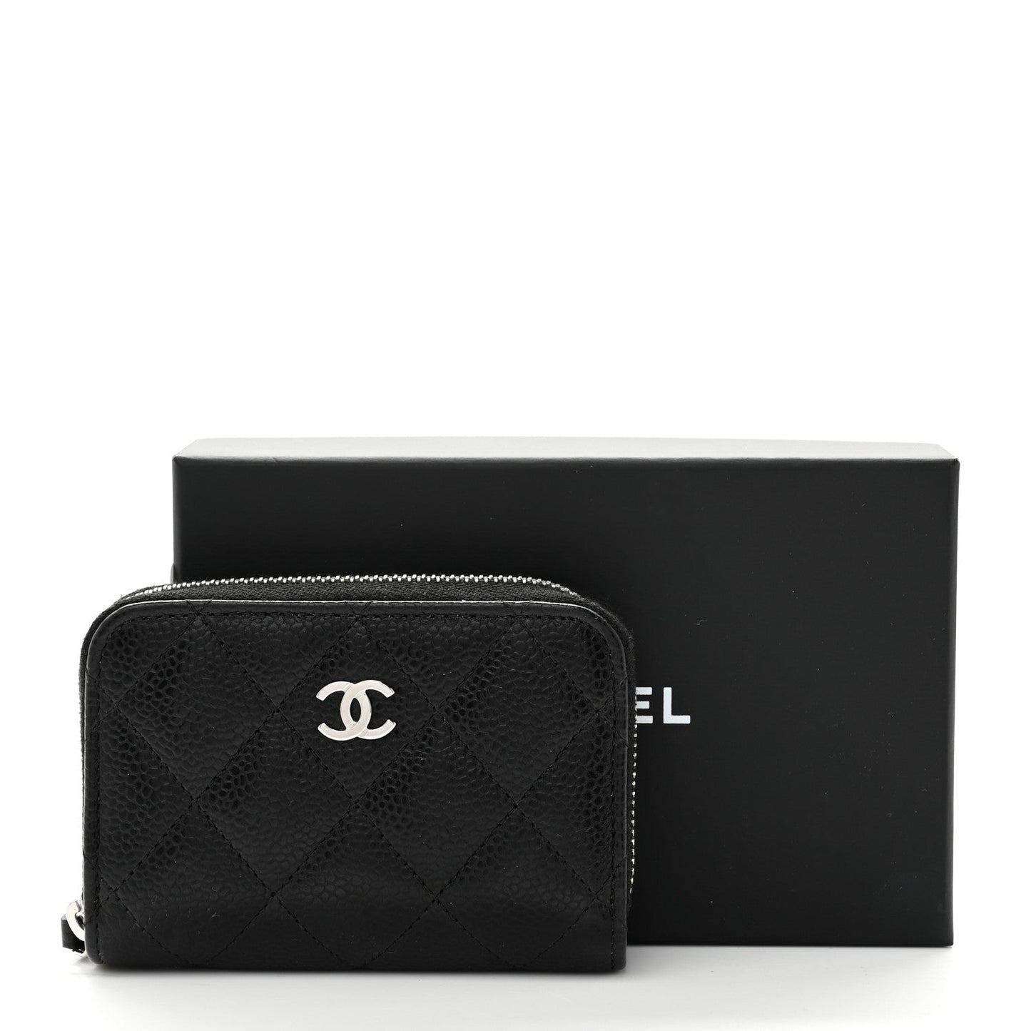 Caviar Quilted Zip Coin Purse Black