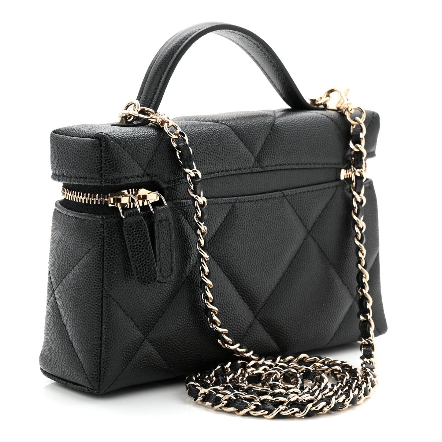 Caviar Quilted Top Handle Slim Vanity With Chain Black
