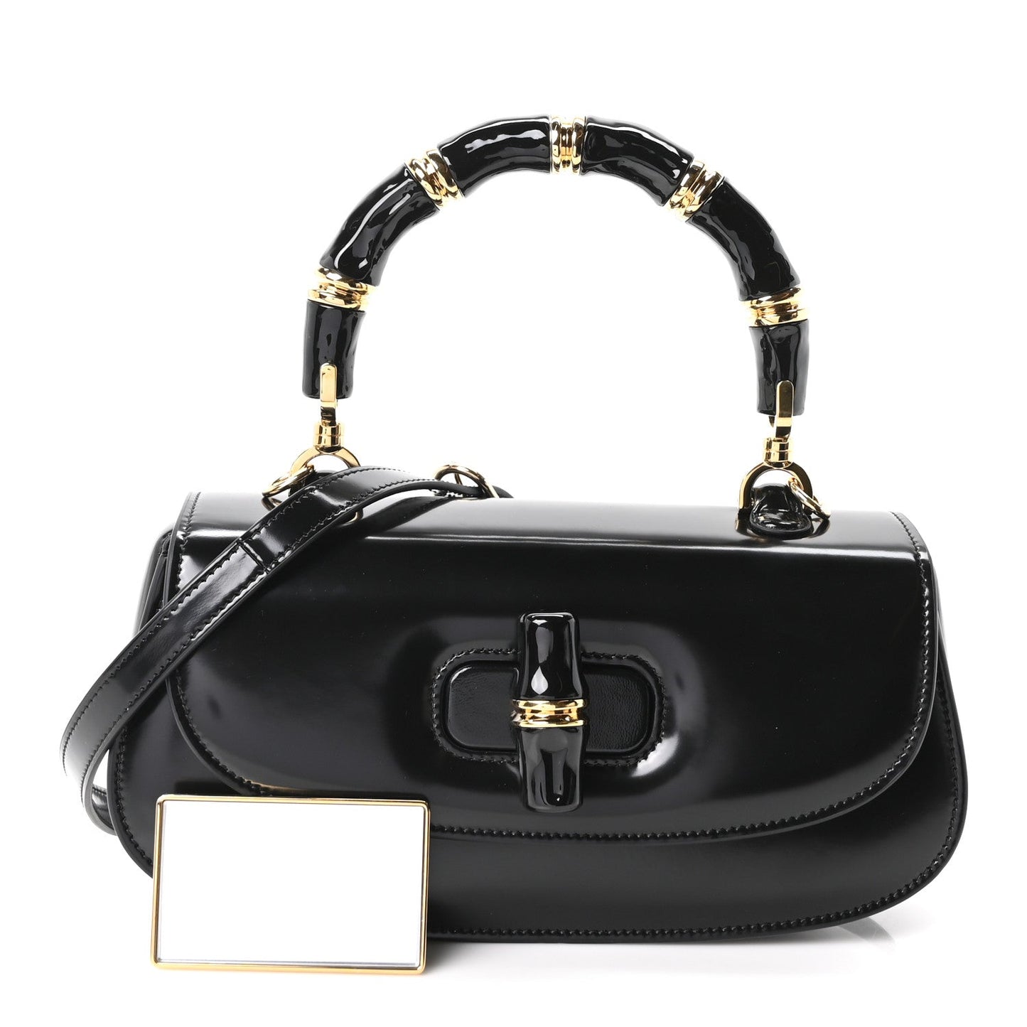 Shiny Polished Calfskin Medium Bamboo Diva Black