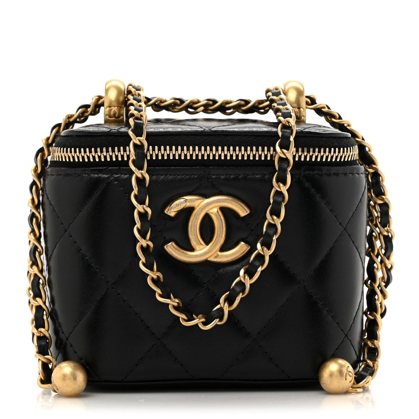 Calfskin Quilted Mini Perfect Fit Vanity Case With Chain Black