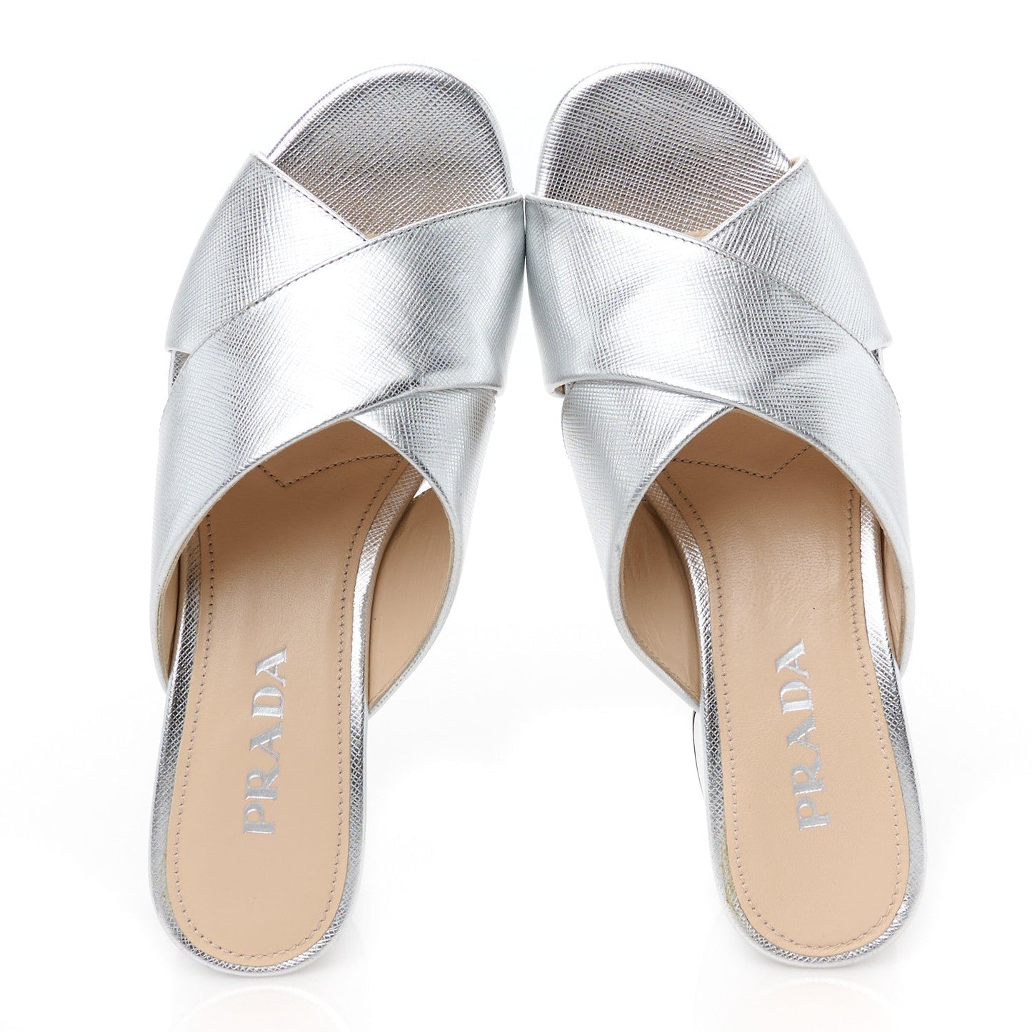 Metallic Saffiano Crisscross Platform Sandals Silver 34.5