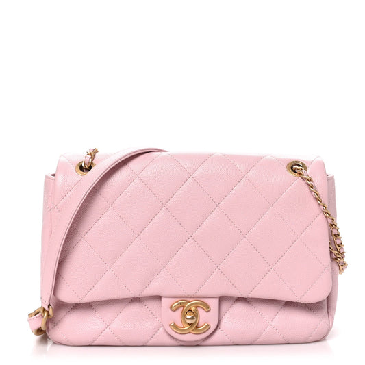 Caviar Quilted Medium Chain Flap  Light Pink