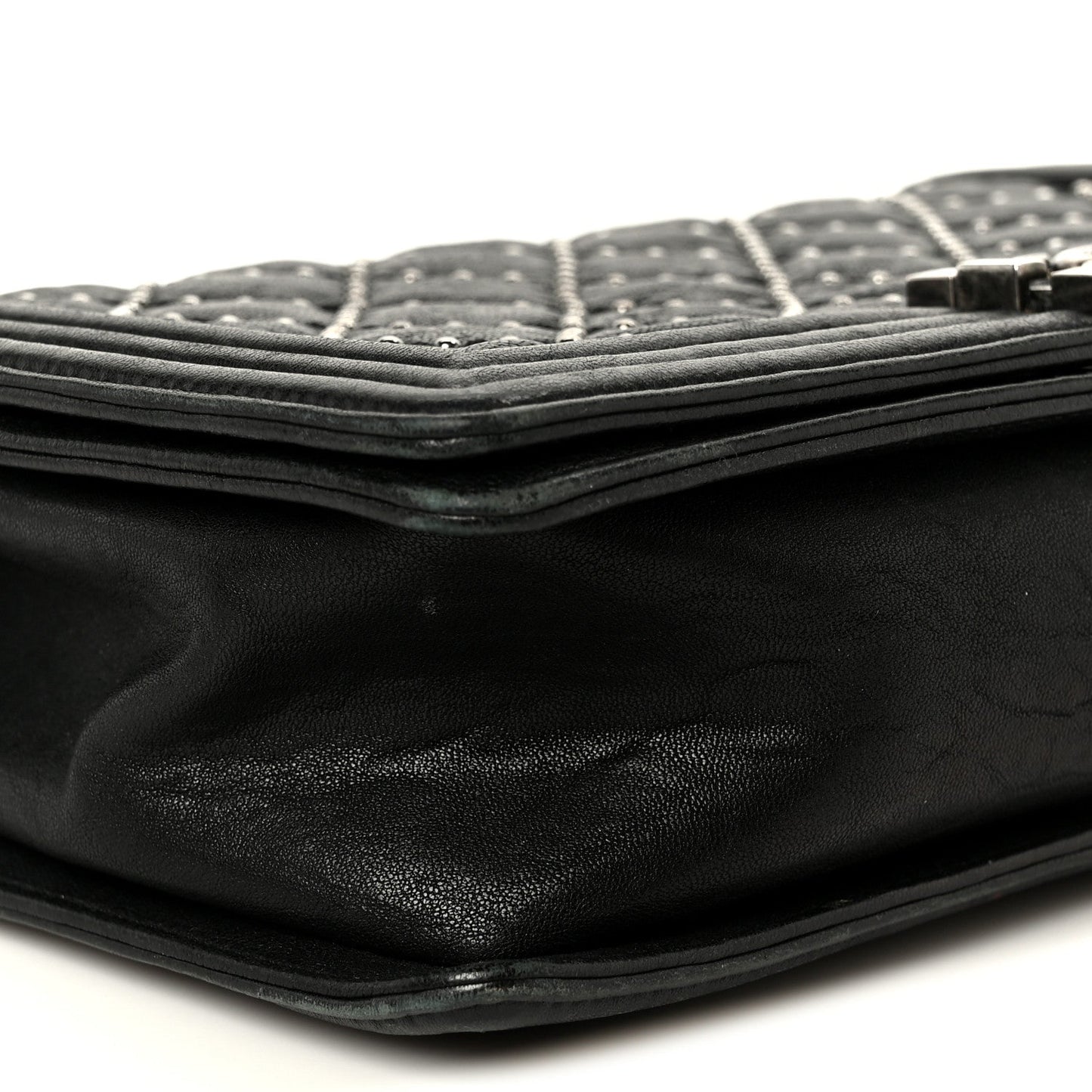Crumpled Lambskin New Medium Studded Boy Flap Black