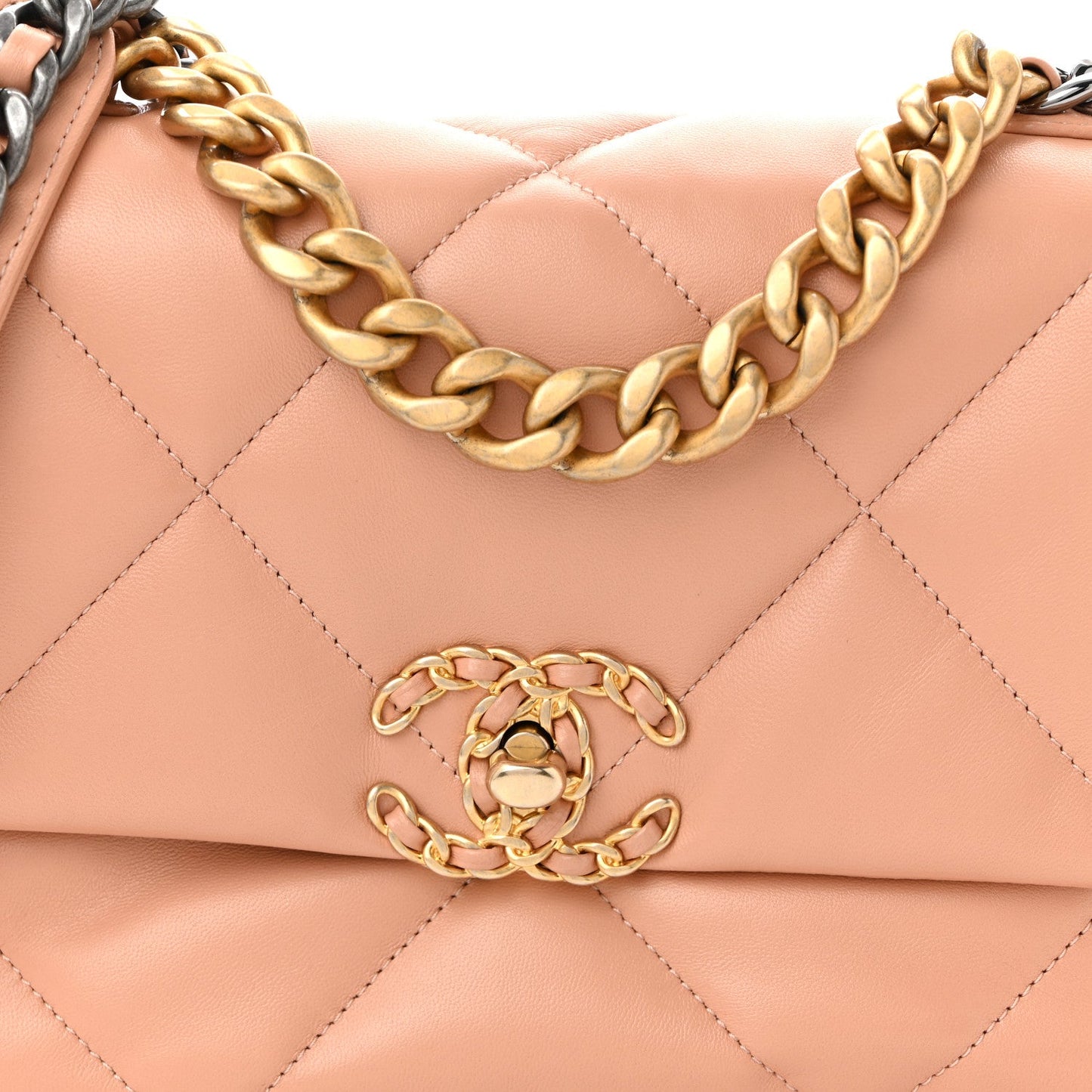 Lambskin Quilted Medium Chanel 19 Flap Beige
