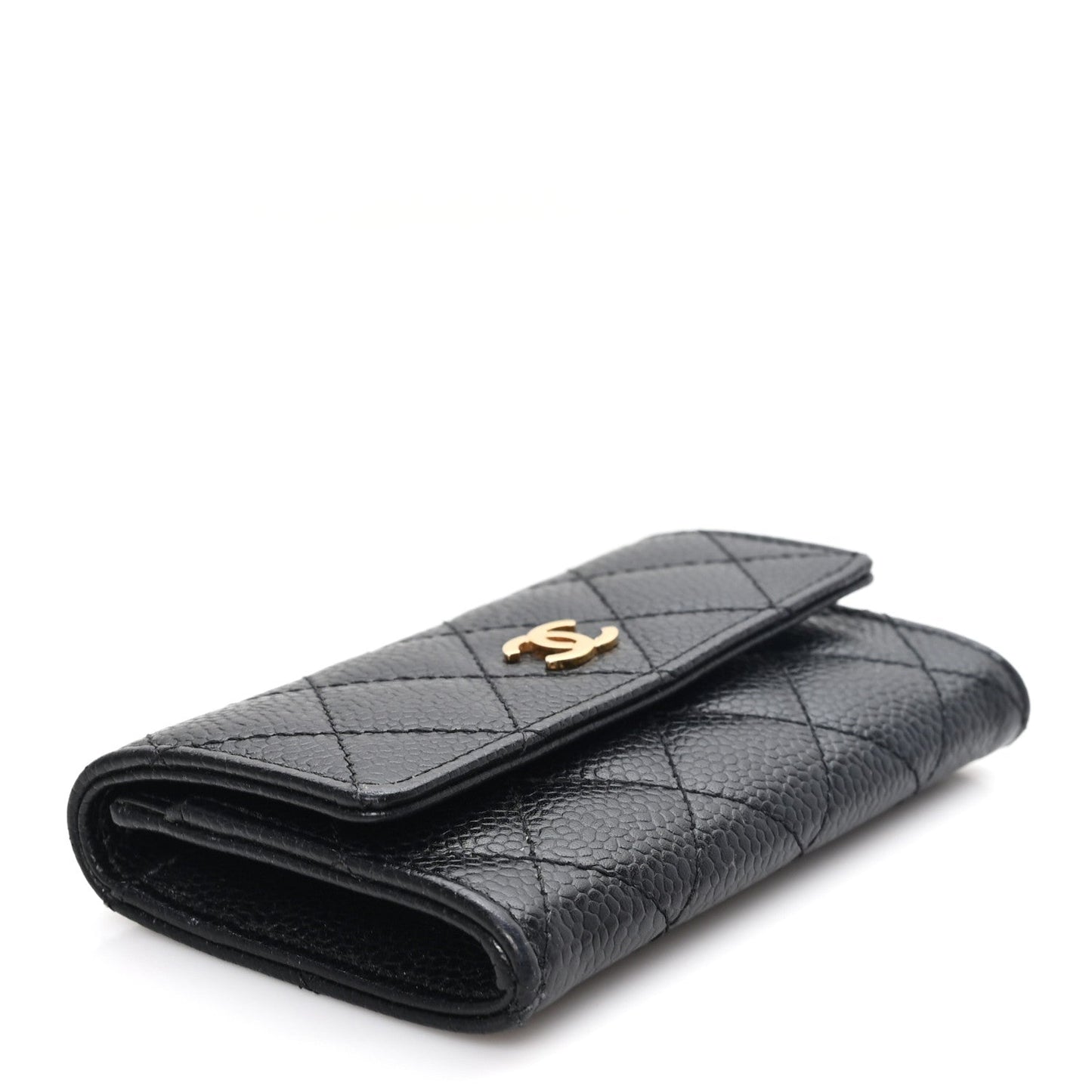 Caviar Quilted Flap Card Holder Wallet Black