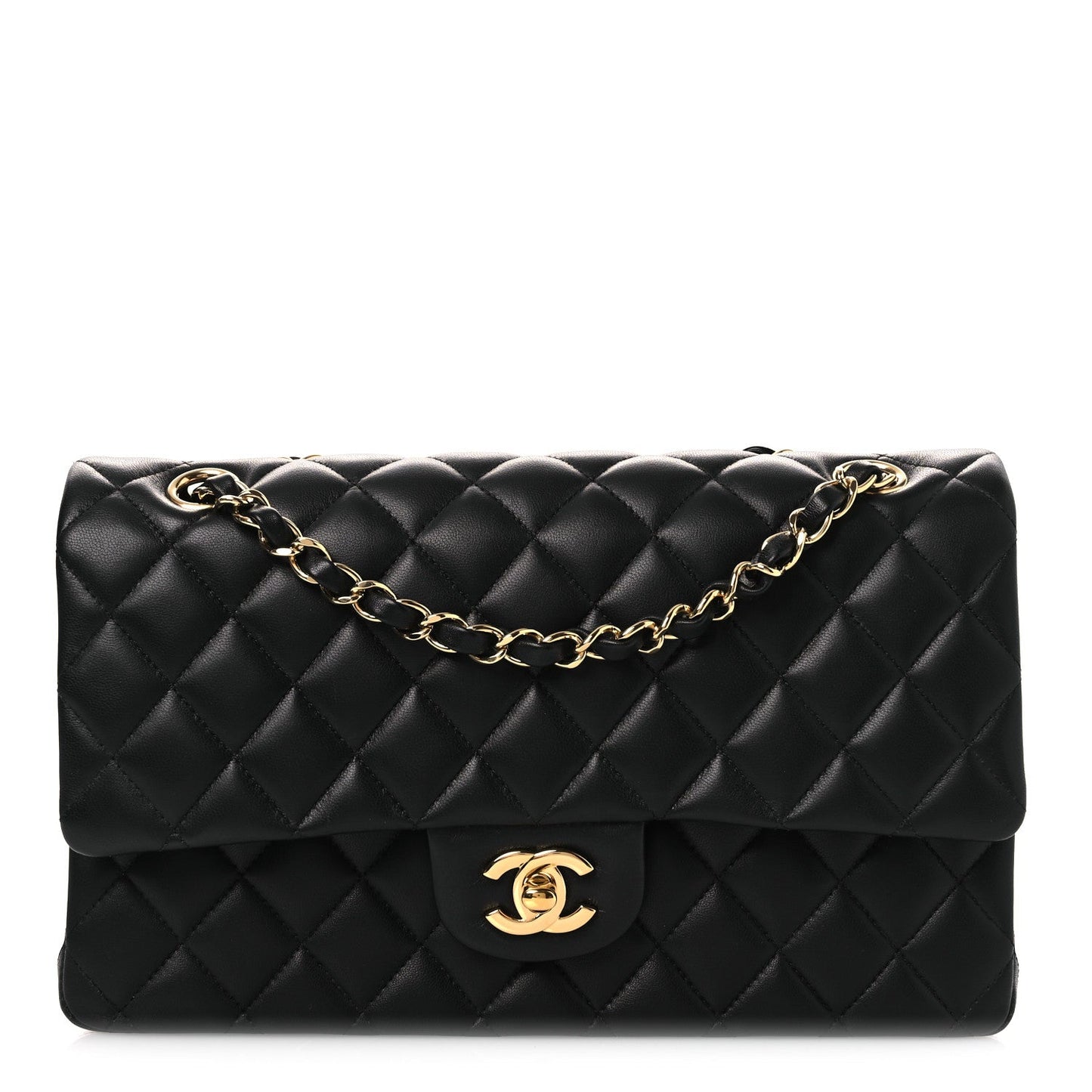 Lambskin Quilted Medium Double Flap Black