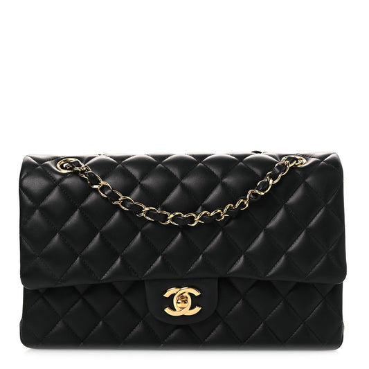 Lambskin Quilted Medium Double Flap Black