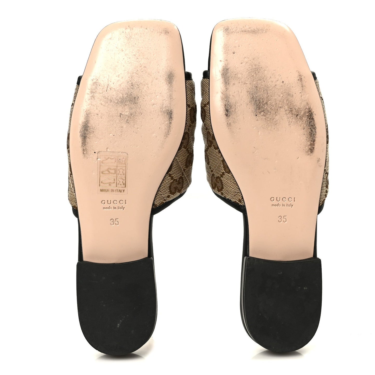 Monogram Matelasse Diagonal GG Marmont Flat Slide Sandals 35 Beige Ebony Black
