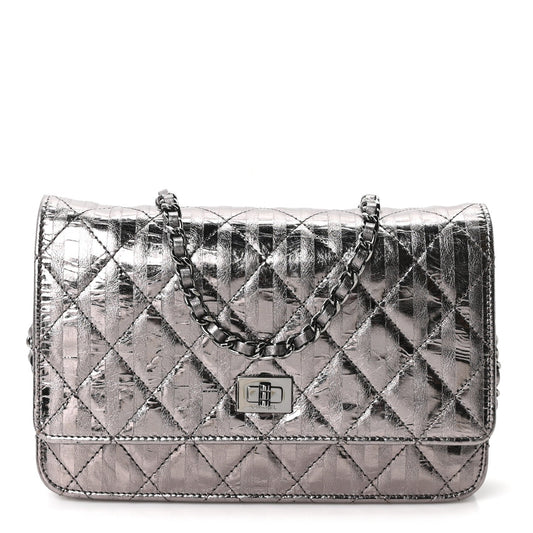 Metallic Striped Calfskin Reissue Wallet On Chain WOC Silver
