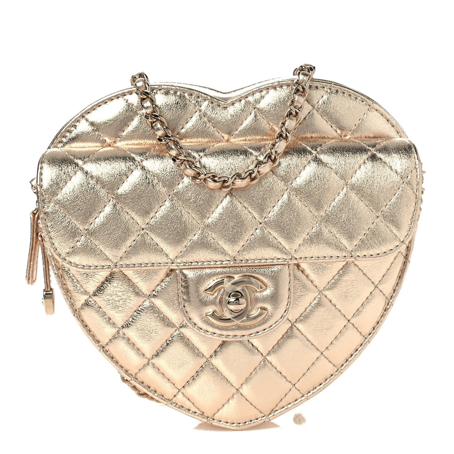 Metallic Lambskin Quilted CC In Love Heart Bag Gold