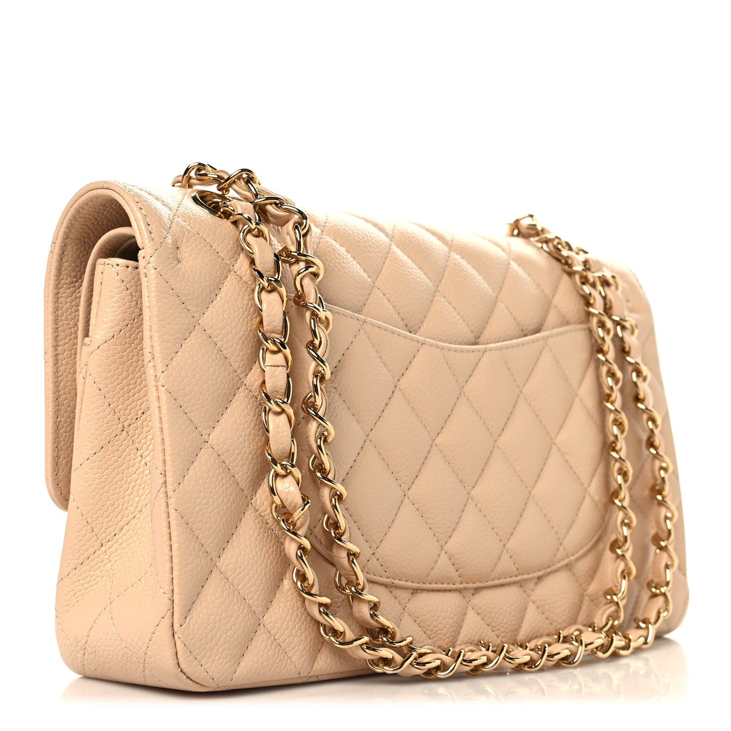 Caviar Quilted Medium Double Flap Beige