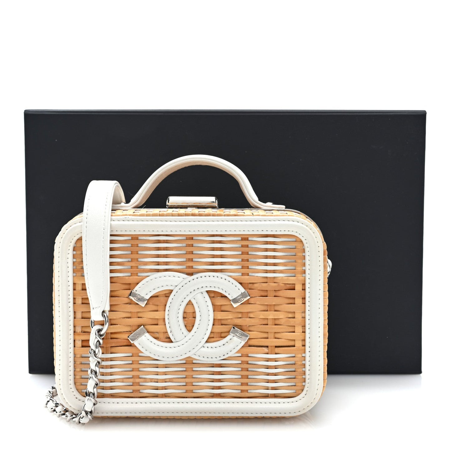 Raffia Patent Small CC Filigree Vanity Case White