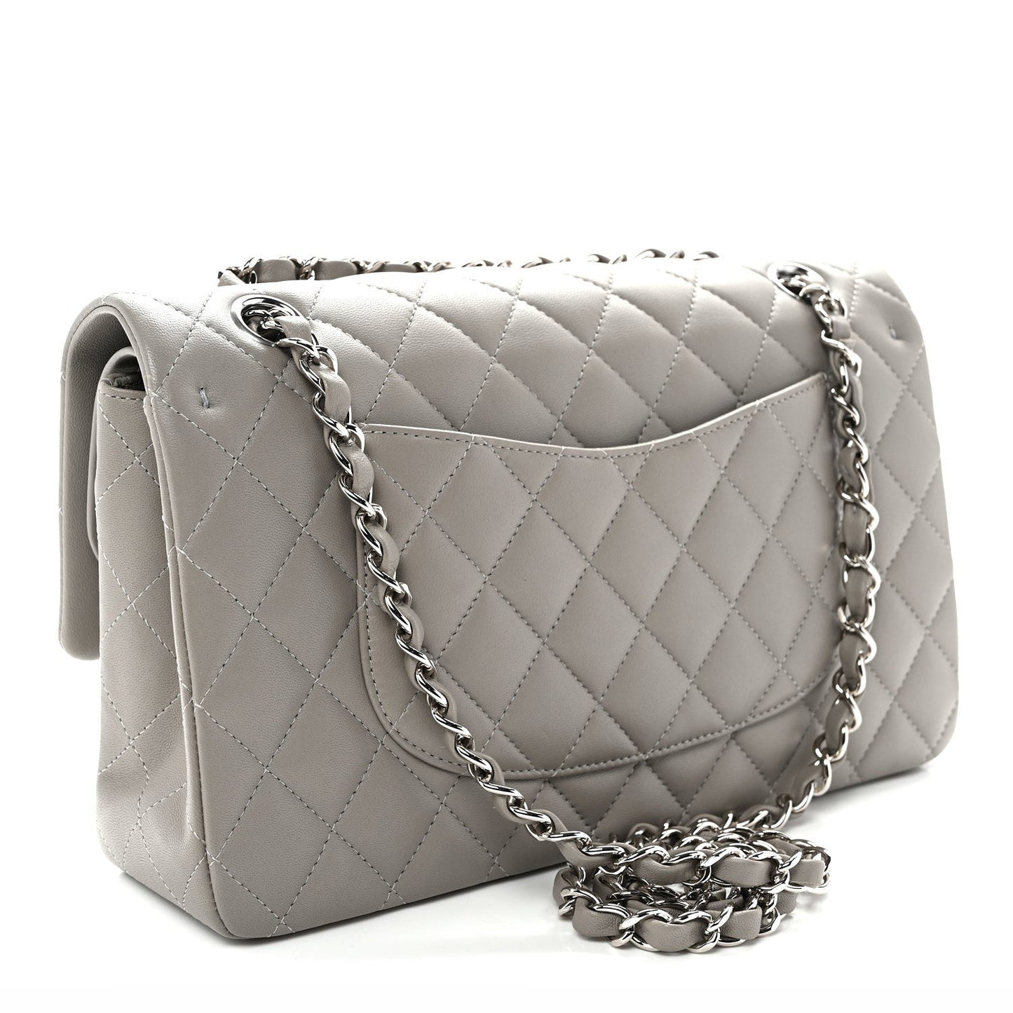 Lambskin Quilted Medium Double Flap Grey