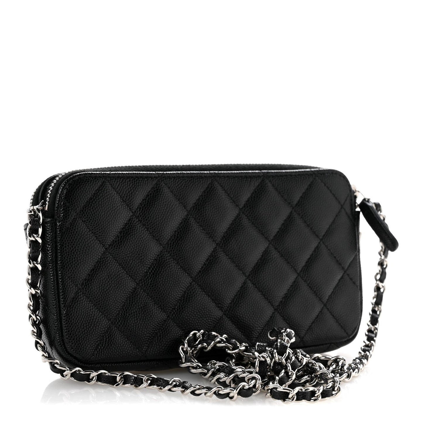 Caviar Quilted Logo Small Clutch With Chain Black