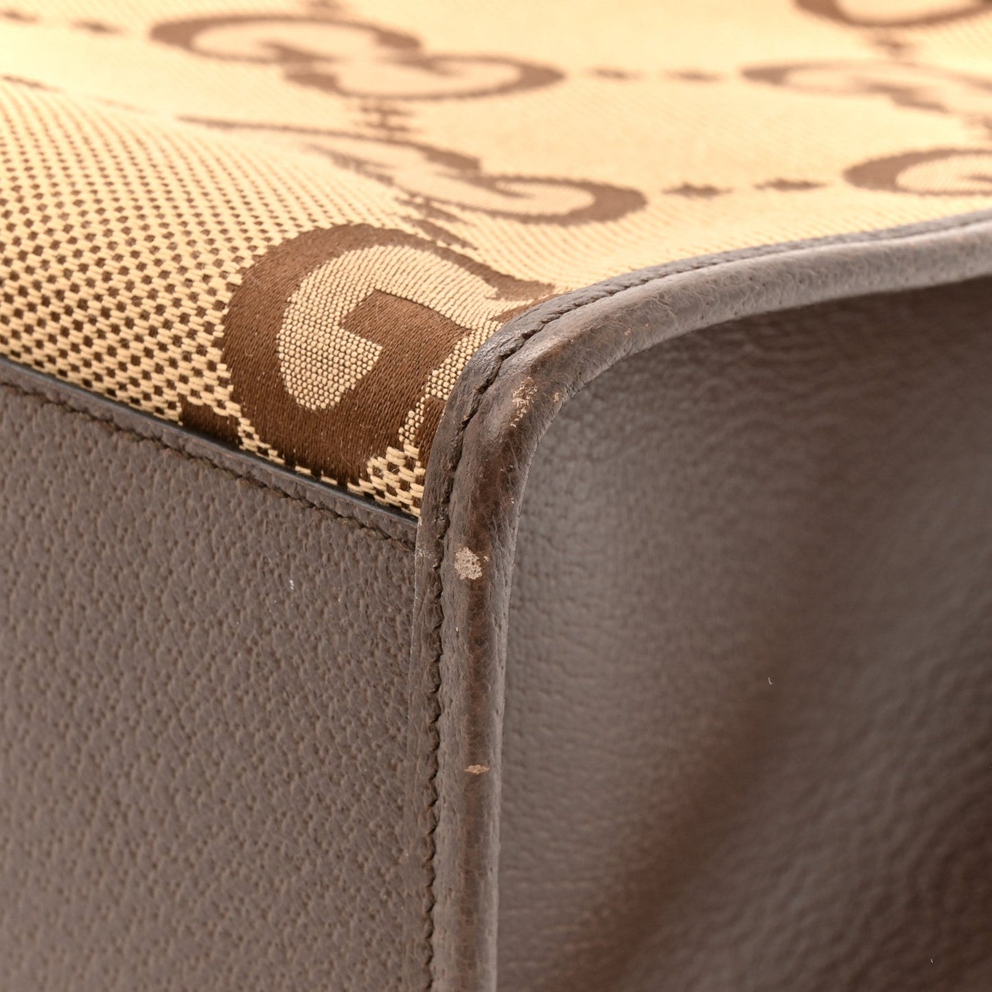 Monogram Jumbo GG Textured Dollar Calfskin Web Tote Bag Camel Ebony New Acero