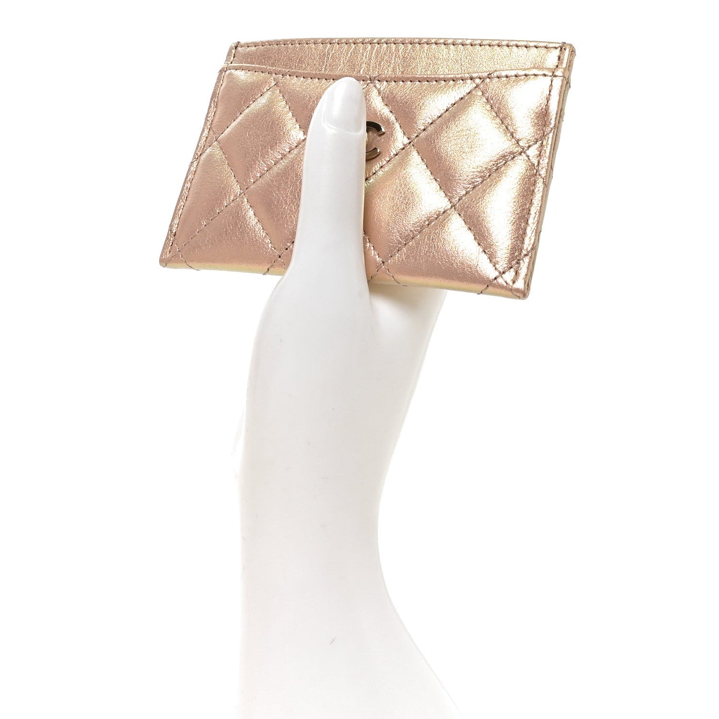 Iridescent Calfskin Quilted Card Holder Pink