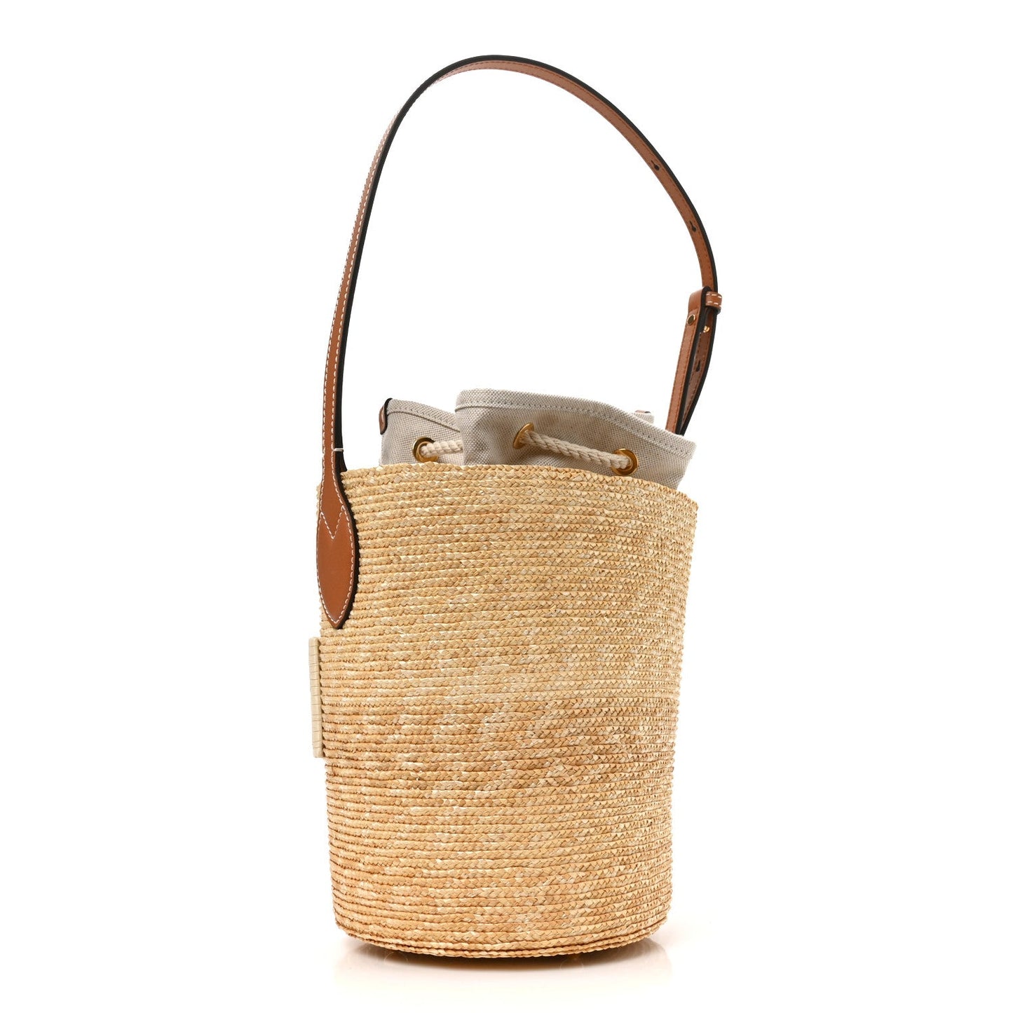 Straw Calfskin Small Logo Bucket Bag Natural Tan