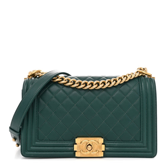 Caviar Quilted Medium Boy Flap Dark Green