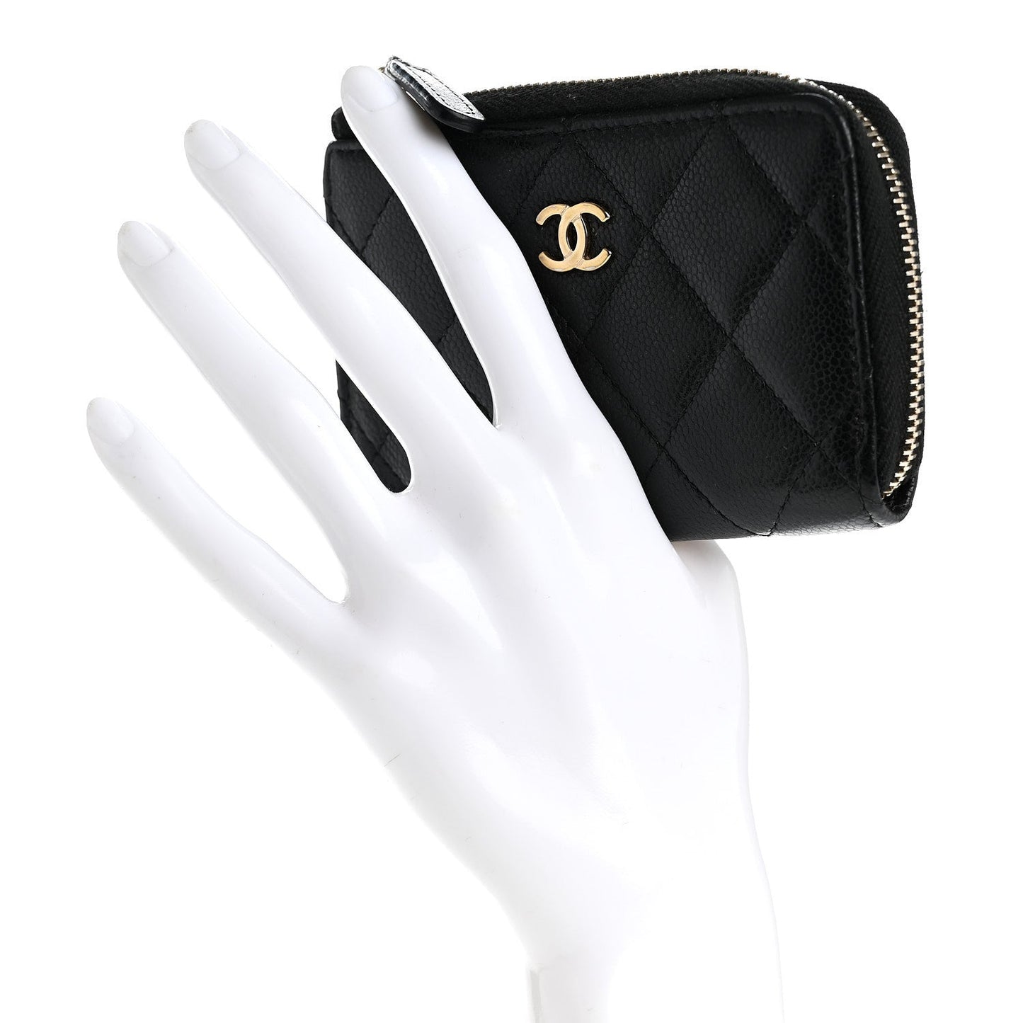 Caviar Quilted Zipped Key Holder Case Black