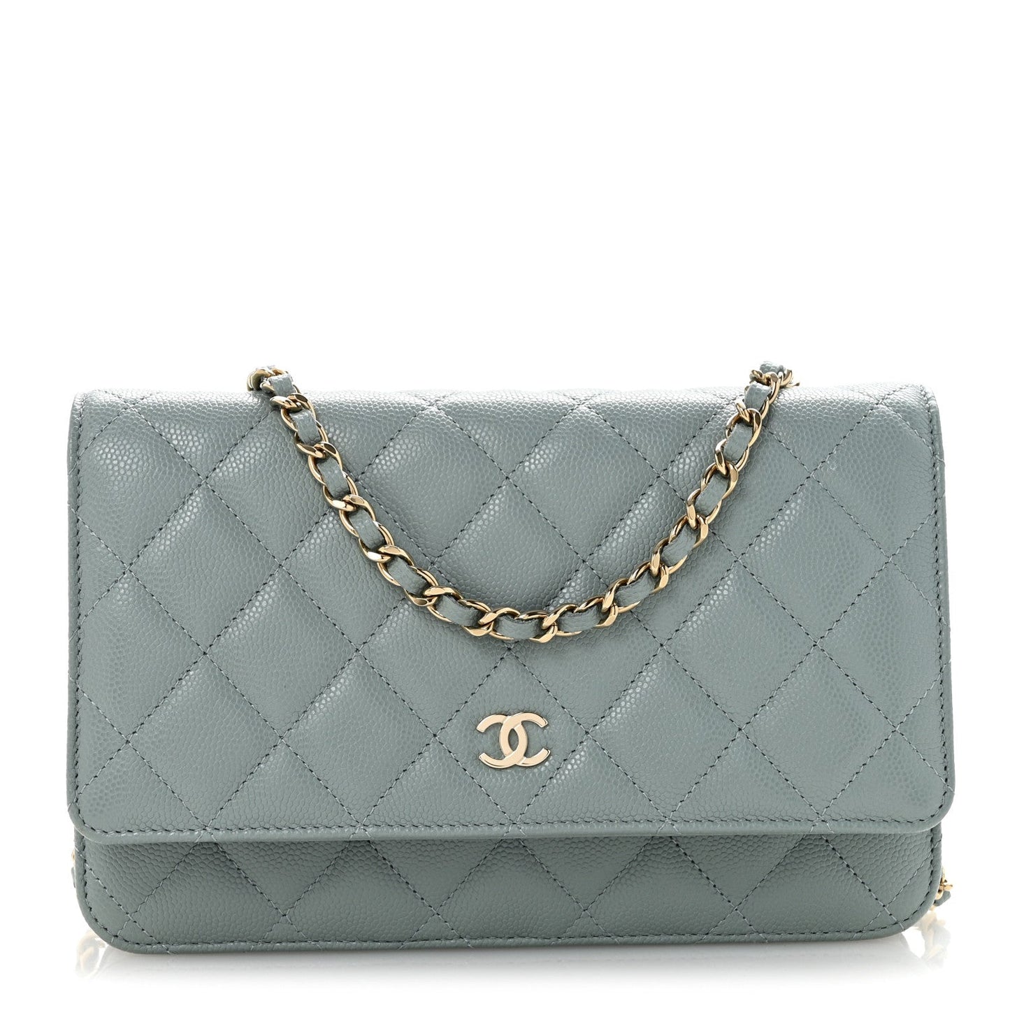 Caviar Quilted Wallet on Chain WOC Light Blue