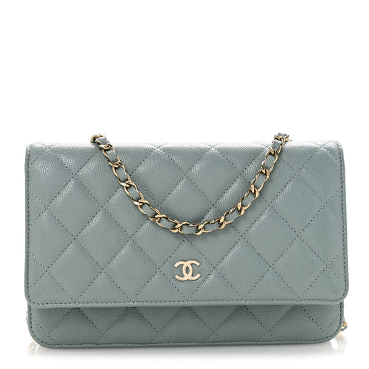 Caviar Quilted Wallet on Chain WOC Light Blue