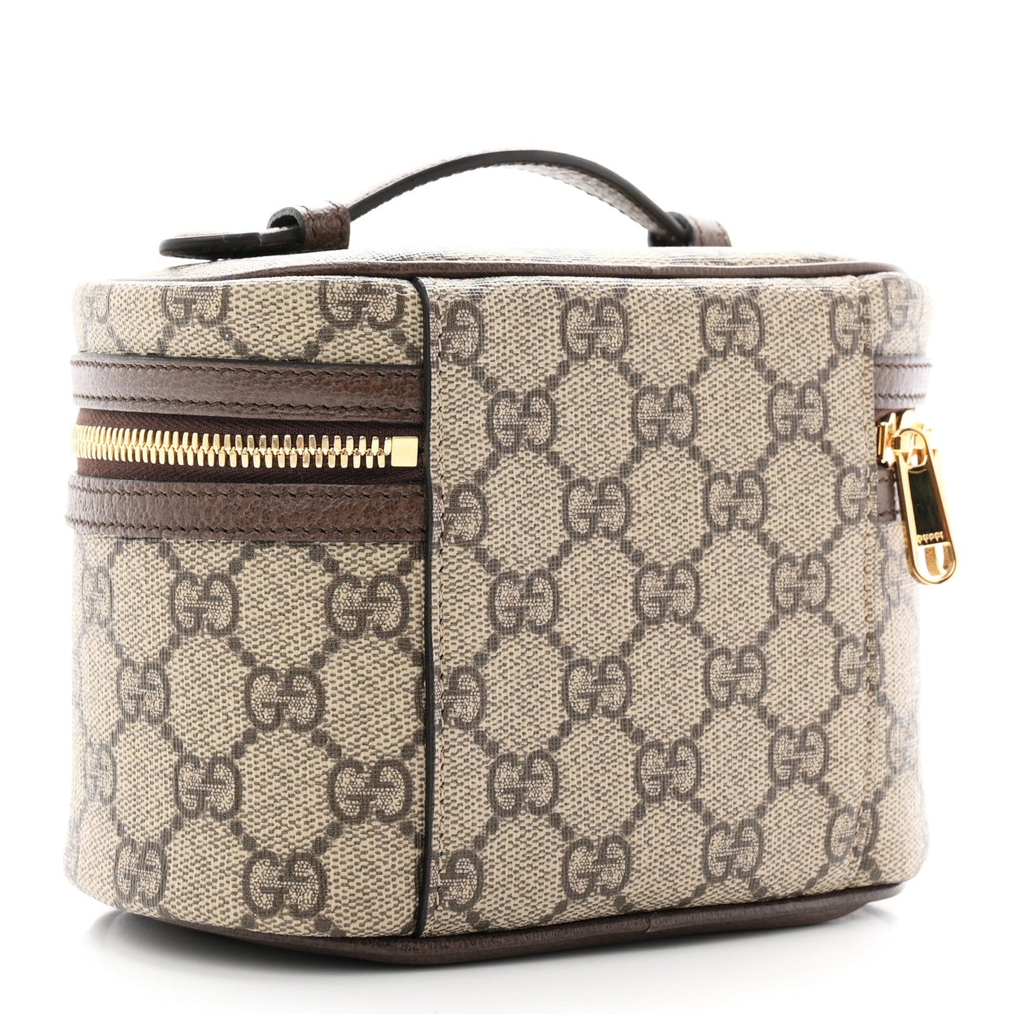GG Supreme Monogram Textured Calfskin Web Ophidia Vanity Cosmetic Case Beige Ebony New Acero