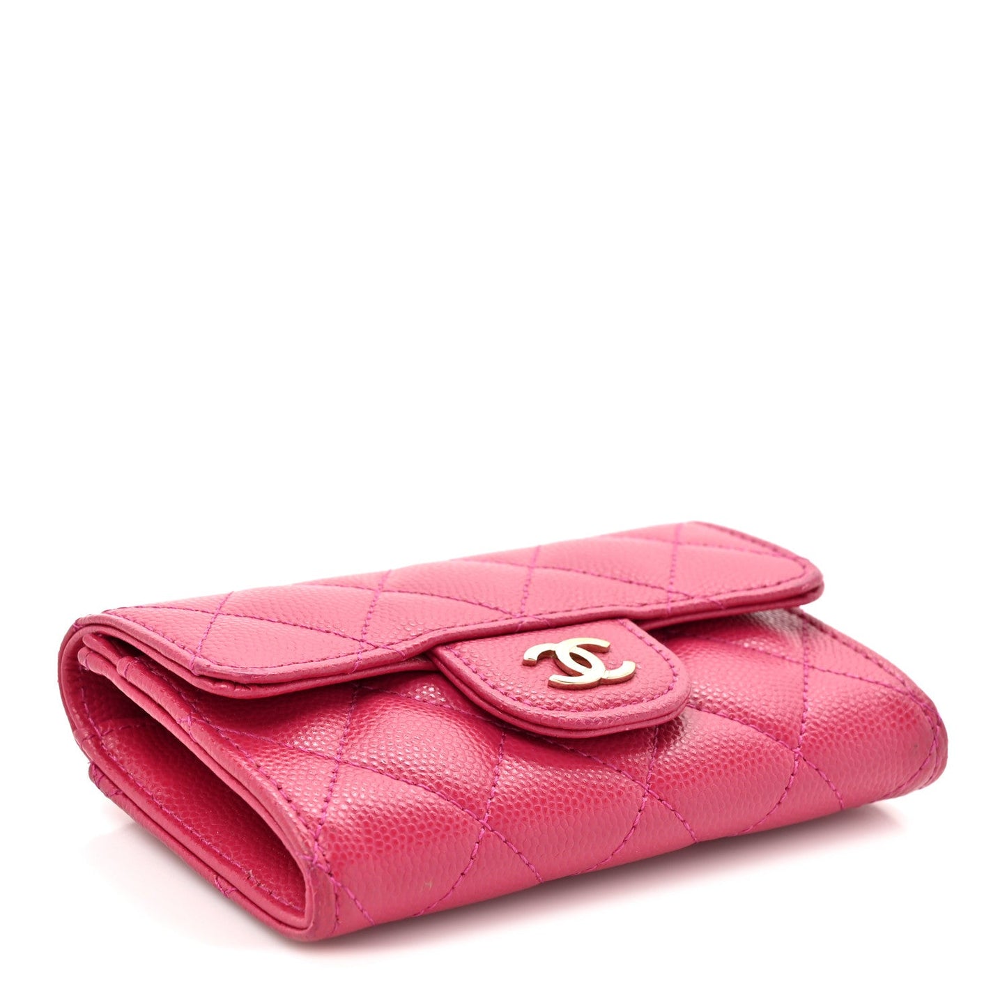 Caviar Quilted Flap Card Holder Wallet Pink