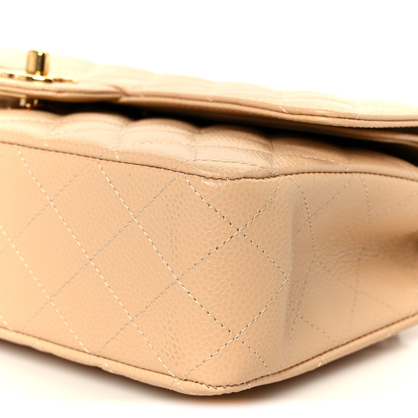 Caviar Quilted Medium Double Flap Beige