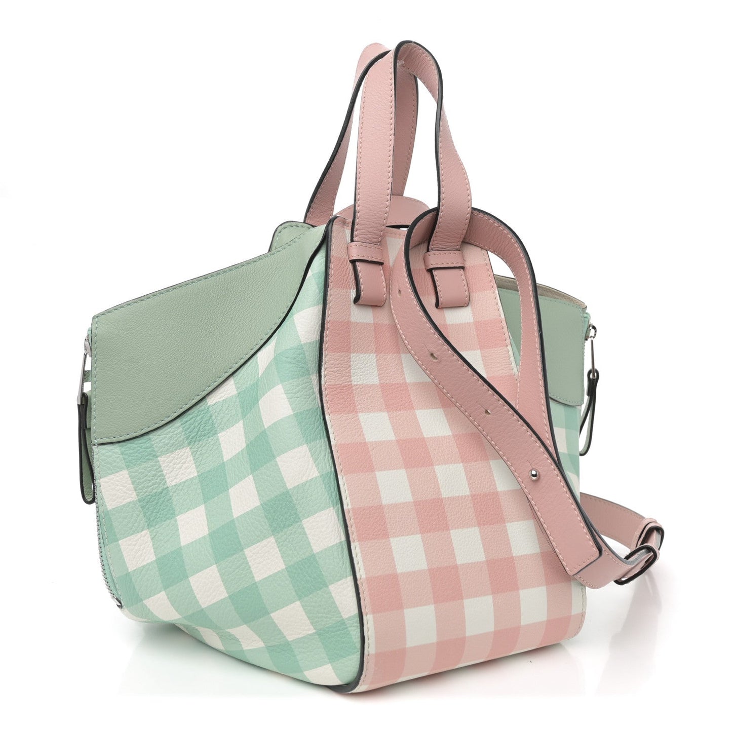 Calfskin Gingham Small Hammock Shoulder Bag Pink Green
