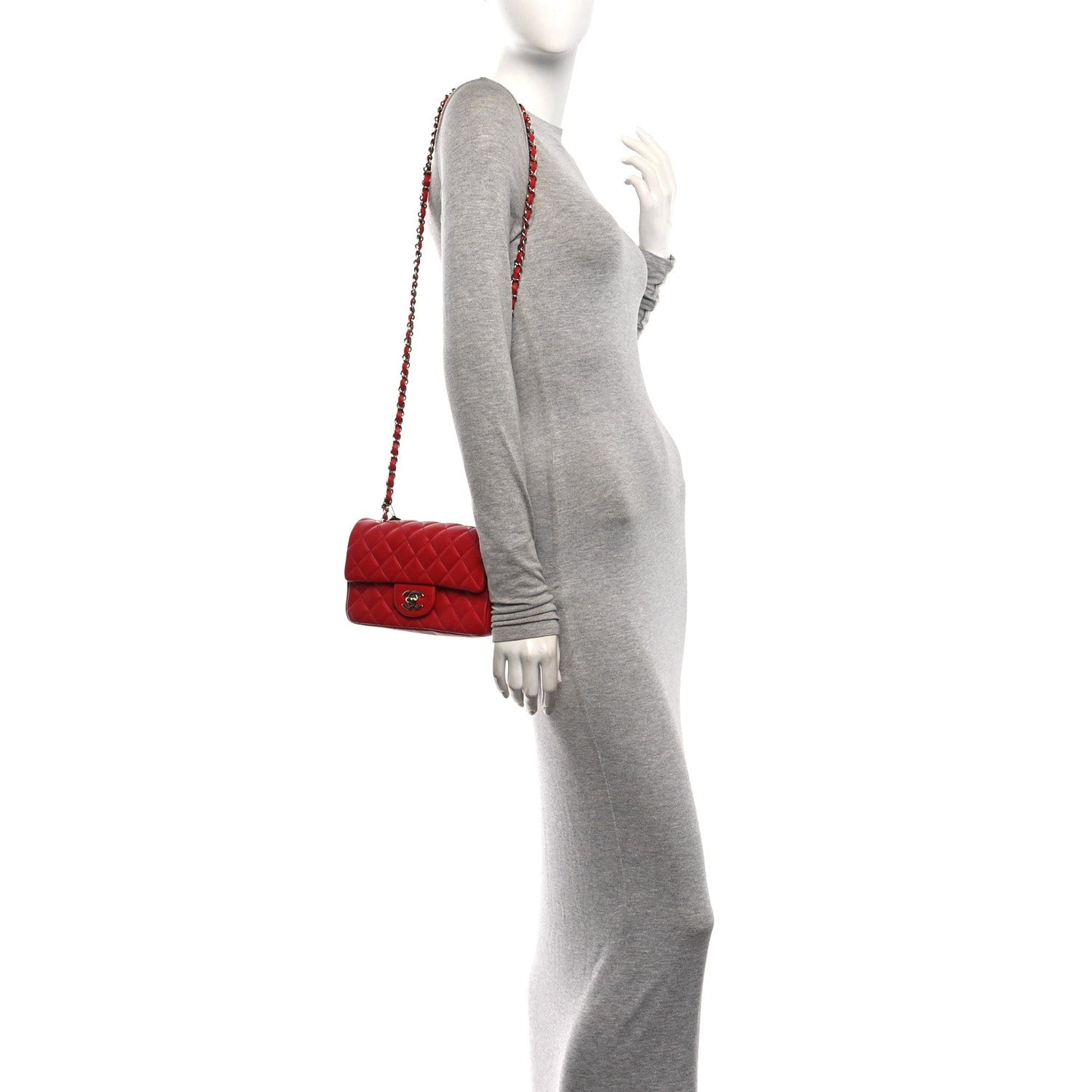 Lambskin Quilted Mini Rectangular Flap Red