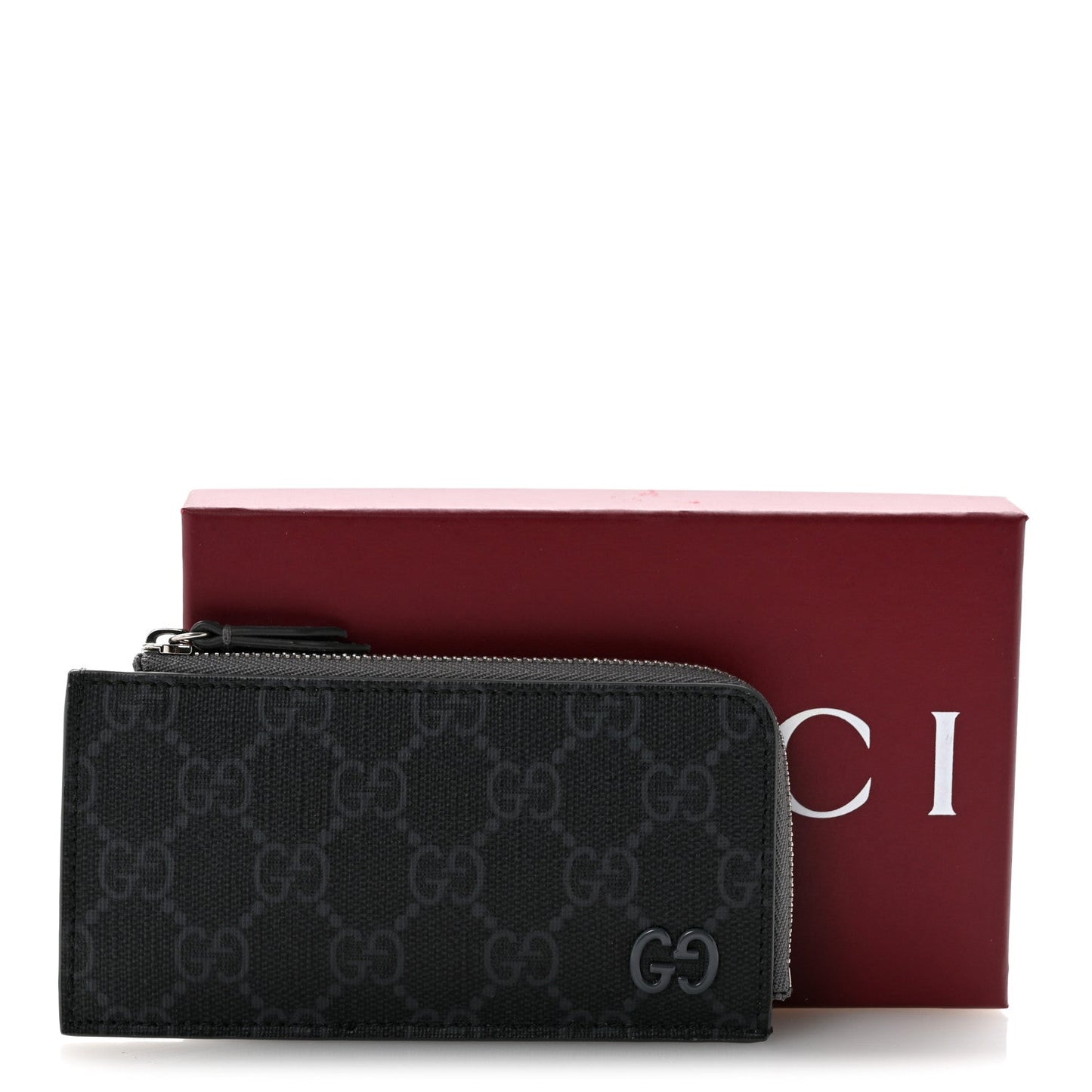 GG Supreme Monogram Zip Card Case Black Grey