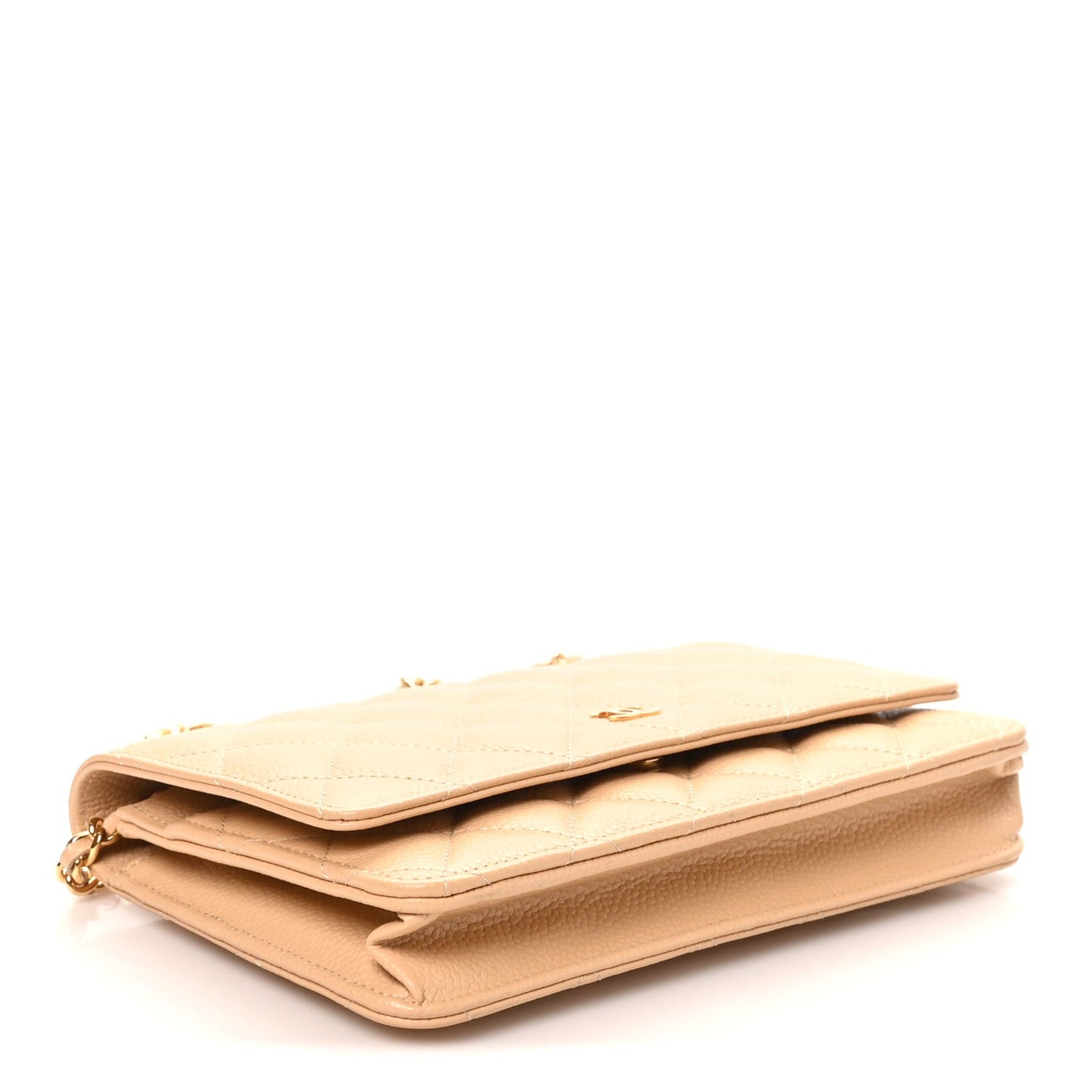 Caviar Quilted Wallet on Chain WOC Beige