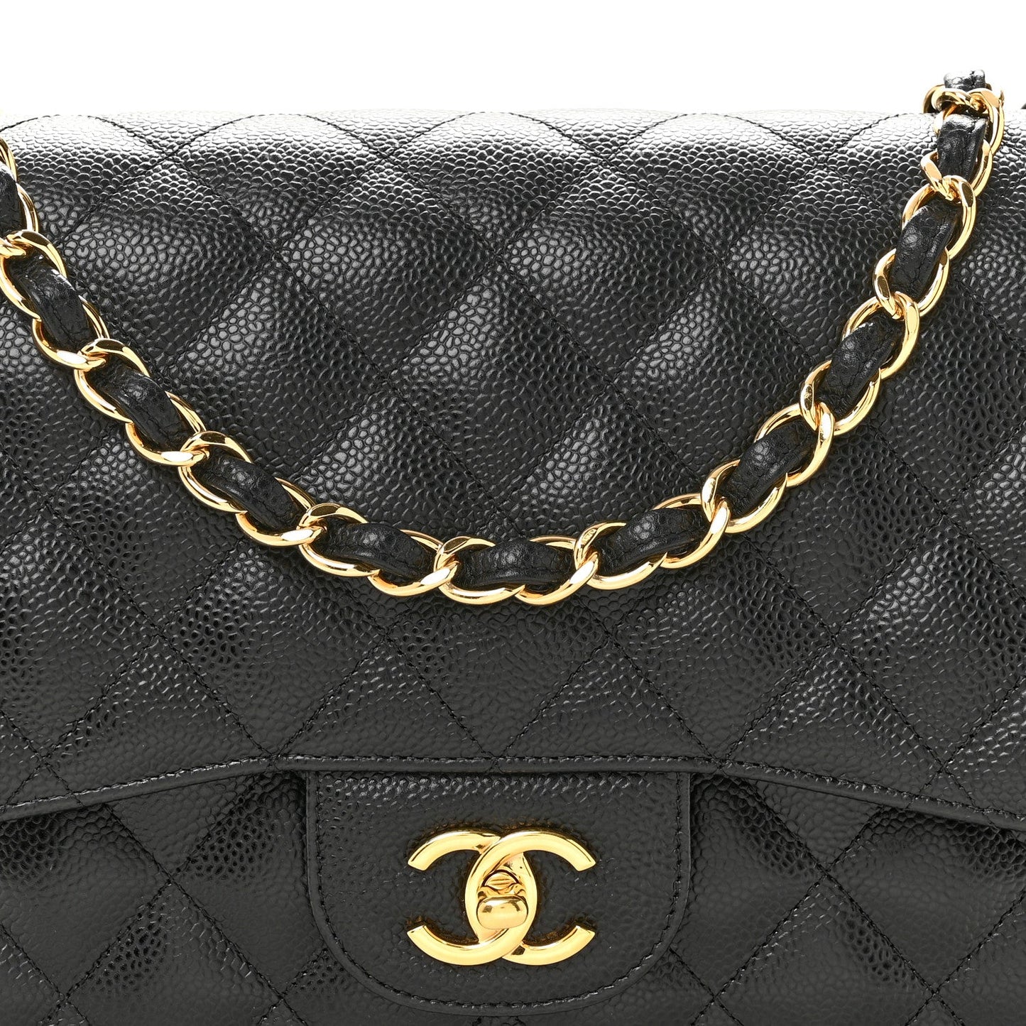 Caviar Quilted Jumbo Double Flap Black