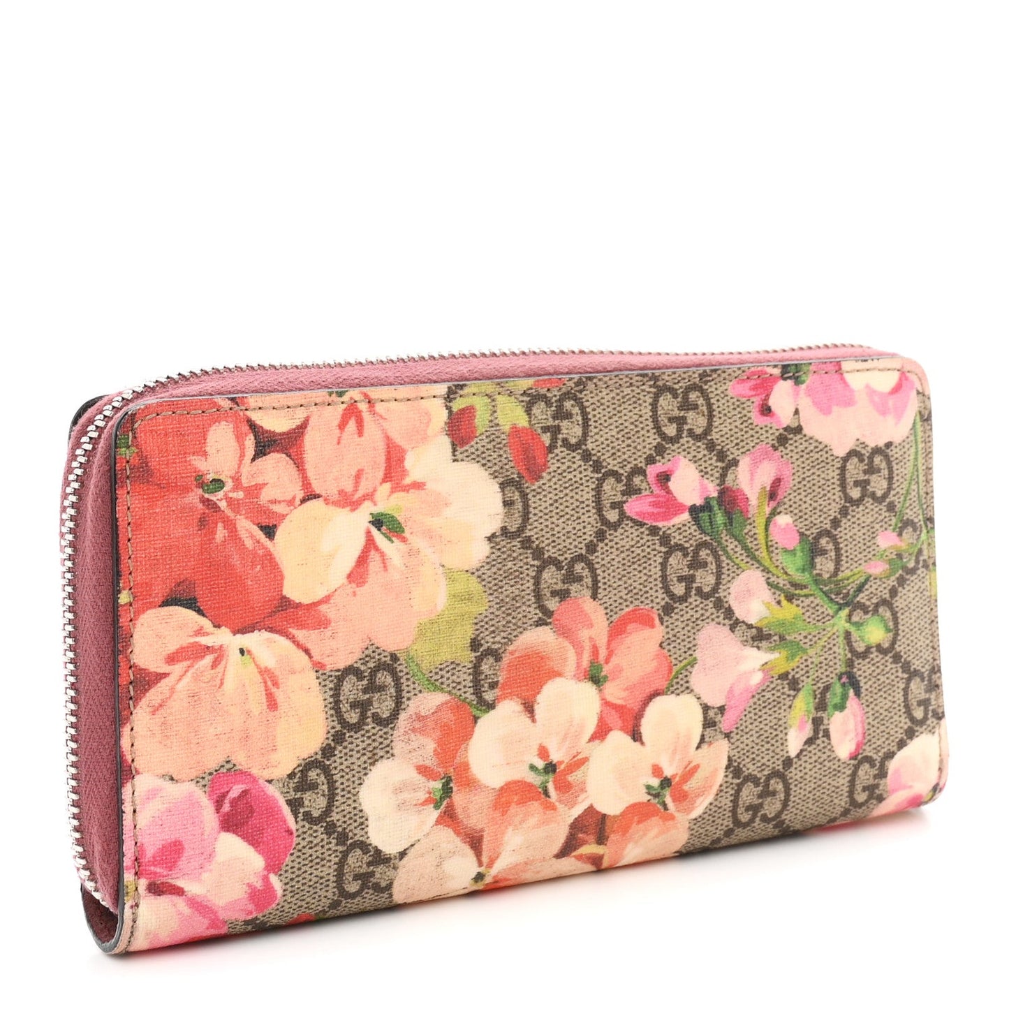 GG Supreme Monogram Blooms Zip Around Wallet Beige Multicolor Dry Rose