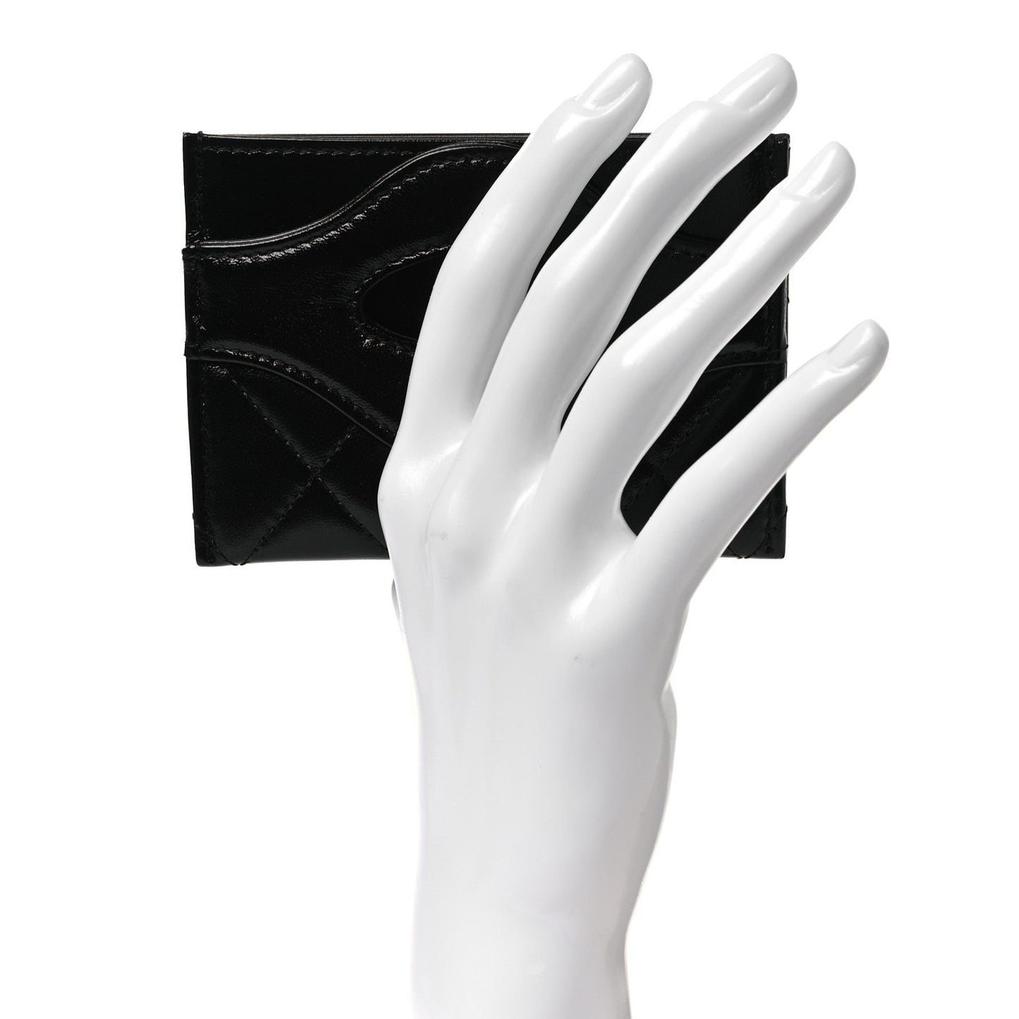 Shiny Crumpled Calfskin Quilted 31 Card Holder Black
