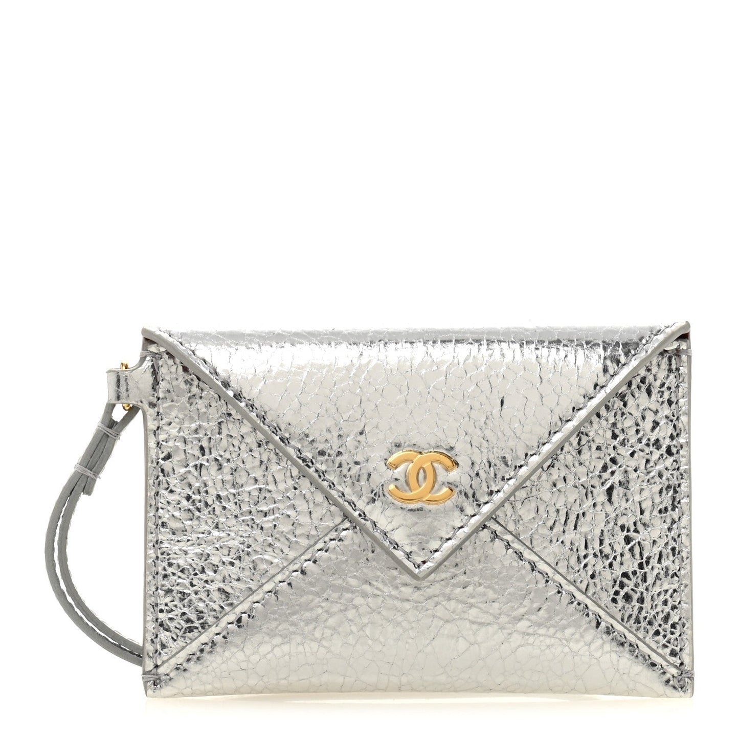 Metallic Lambskin Card Holder Bag Charm Silvery