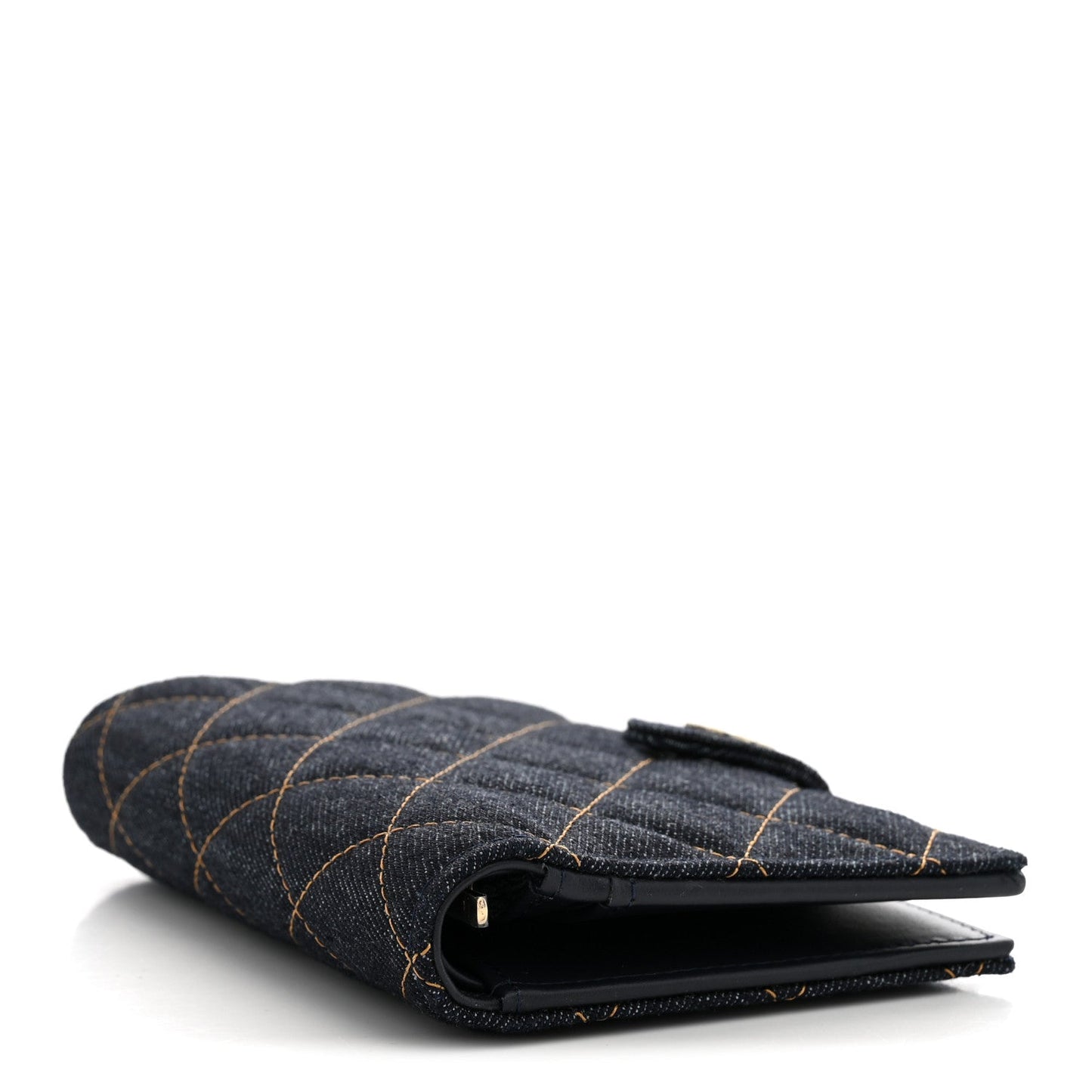 Denim Quilted Passport Holder Dark Blue Orange