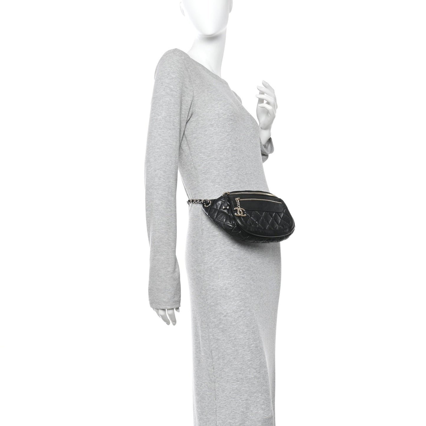 Aged Calfskin Quilted Waist Bag With Coin Purse Black