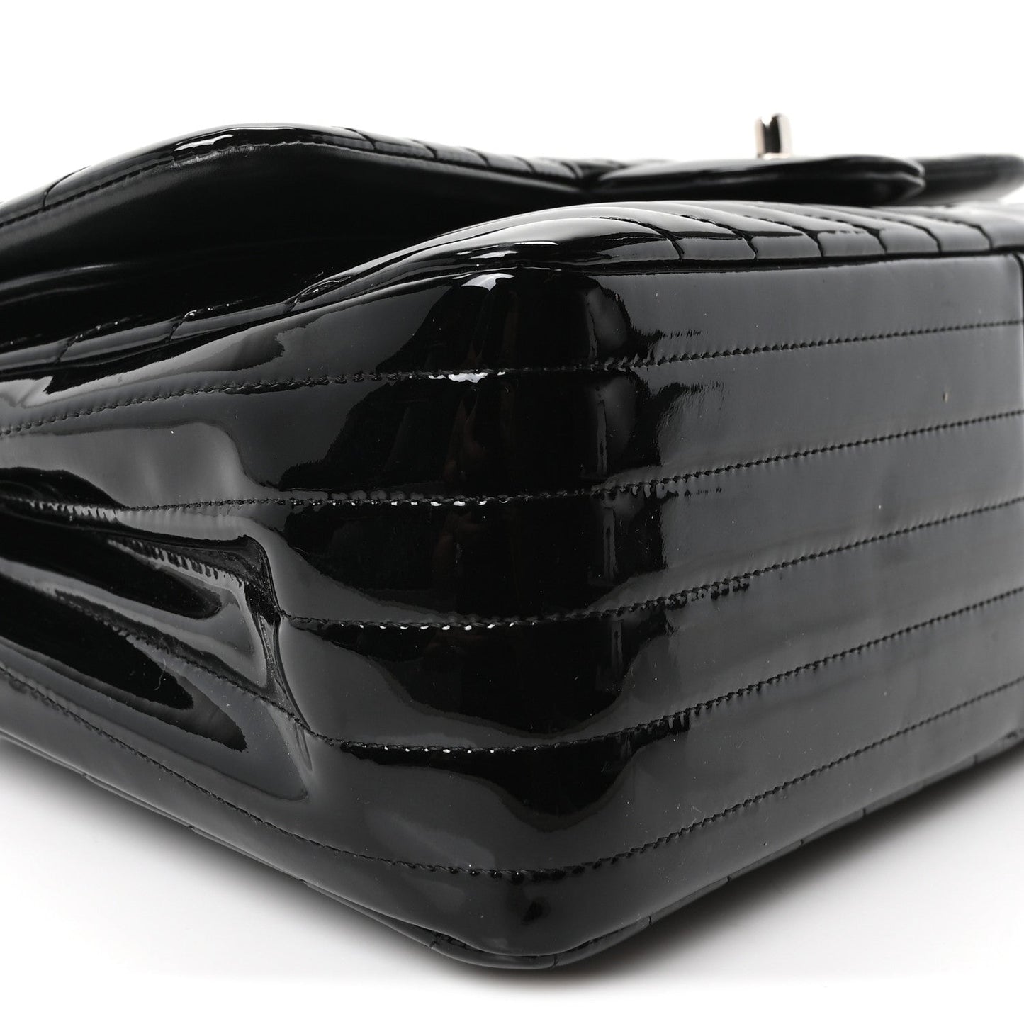 Patent Chevron Quilted Jumbo Double Flap Black
