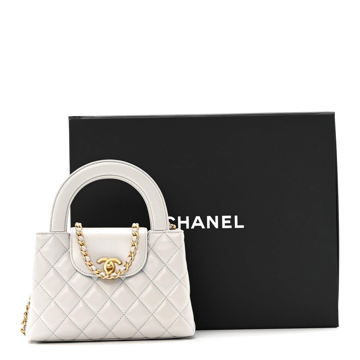 Shiny Aged Calfskin Quilted Nano Kelly Shopper Light Grey