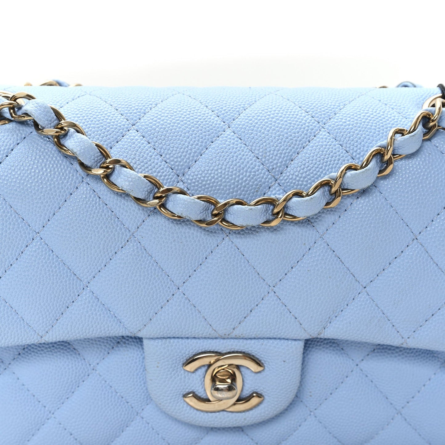 Caviar Quilted Small Double Flap Light Blue
