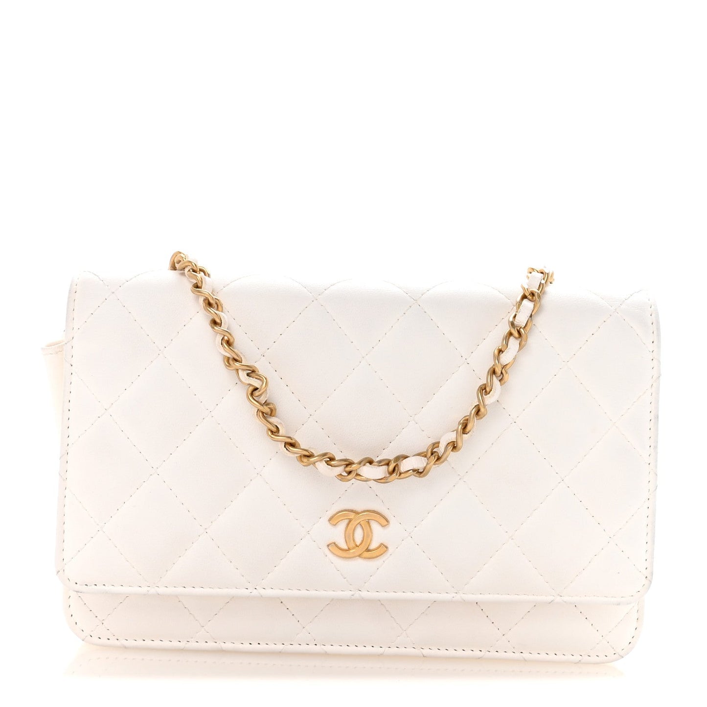 Lambskin Quilted Romance Wallet On Chain WOC White