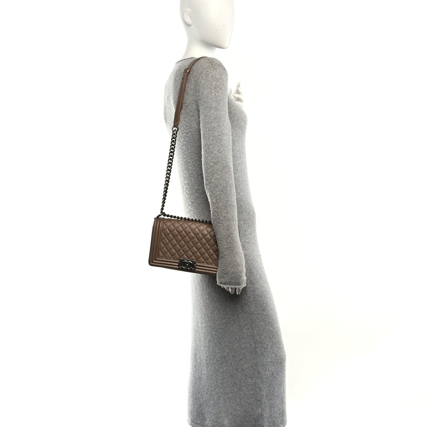 Metallic Calfskin Quilted Medium Boy Flap Taupe
